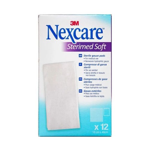 GARZA COMPRESSA STERILE NEXCARE STERIMED SOFT 18X40 CM MUL TILINGUAL 12 PEZZI - Doctor Vinz