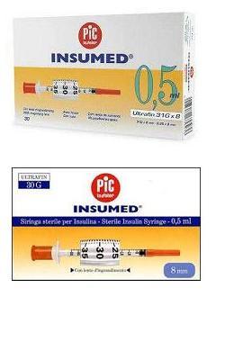 SIRINGA PER INSULINA PIC INSUMED 0,3 ML 100 UI SPAZIO ZERO AGO 30 GAUGE 8 MM 3 SACCHETTI DA 10 PEZZI - Doctor Vinz