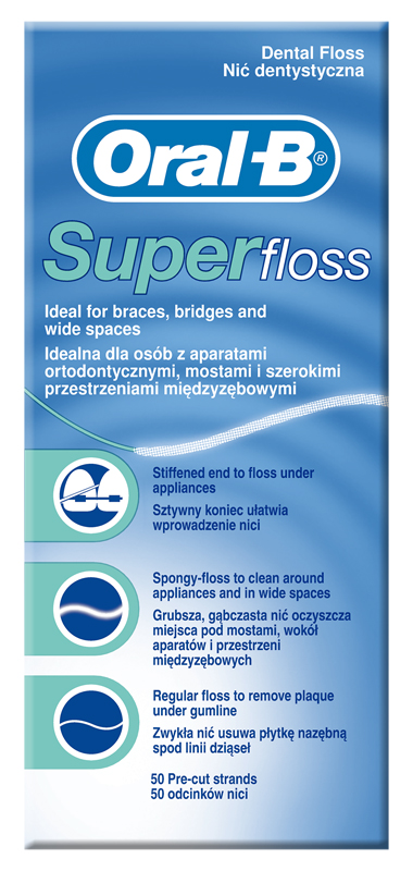FILO INTERDENTALE ORAL B SUPERFLOSS ESTREMITA' RIGIDA + FILO SPUGNOSO + FILO STANDARD 50 PEZZI PRETAGLIATI - Doctor Vinz