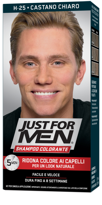 JUST FOR MEN SHAMPOO COLORANTE H25 CASTANO CHIARO ATTIVATORE CHIARO 38,5 ML + BASE COLORE 27,5 ML - Doctor Vinz