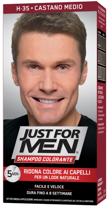 JUST FOR MEN SHAMPOO COLORANTE H35 CASTANO MEDIO ATTIVATORE CHIARO 38,5 ML + BASE COLORE 27,5 ML - Doctor Vinz