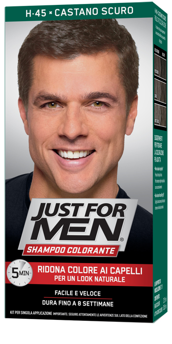 JUST FOR MEN SHAMPOO COLORANTE H45 CASTANO SCURO ATTIVATORE CHIARO 38,5 ML + BASE COLORE 27,5 ML - Doctor Vinz