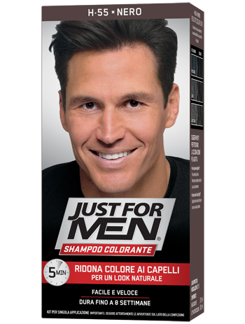JUST FOR MEN SHAMPOO COLORANTE H55 NERO ATTIVATORE CHIARO 38,5 ML + BASE COLORE 27,5 ML - Doctor Vinz