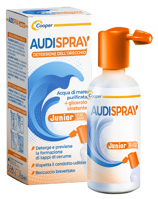 AUDISPRAY JUNIOR 3-12 ANNI SOLUZIONE DI ACQUA DI MARE IPERTONICA SPRAY SENZA GAS IGIENE ORECCHIO 25ML - Doctor Vinz