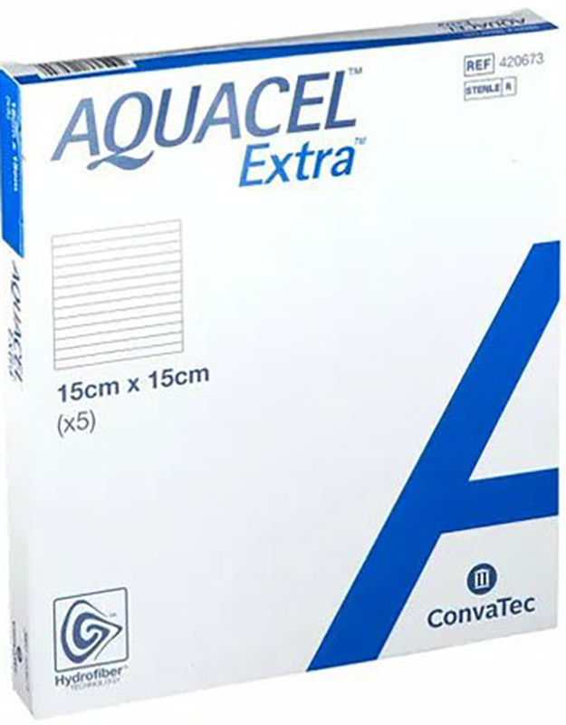 MEDICAZIONE IN HYDROFIBER E IONI ARGENTO INTESSUTA IN LYOCELL AQUACEL AG EXTRA DRS 15X15CM 5 PEZZI - Doctor Vinz