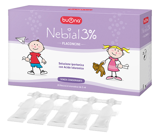 NEBIAL SOLUZIONE SALINA IPERTONICA DI SODIO CLORURO AL 3% CON ACIDO IALURONICO 20 FLACONCINI 5 ML - Doctor Vinz