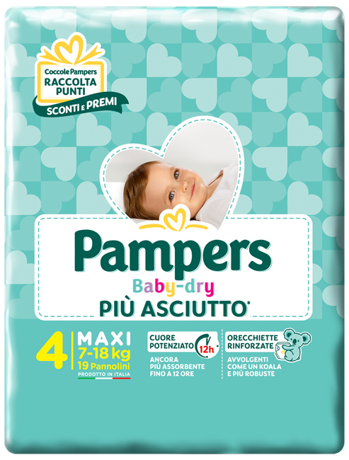 PANNOLINI PER BAMBINI PAMPERS BABY DRY DOWNCOUNT NO FLASH MAXI 19 PEZZI - Doctor Vinz