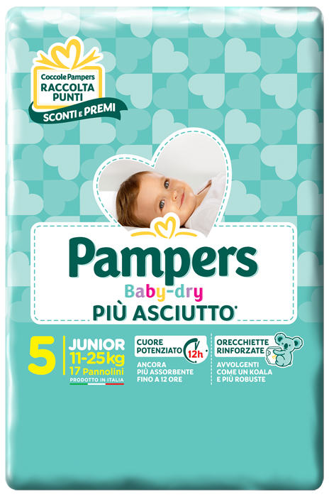 PANNOLINI PER BAMBINI PAMPERS BABY DRY DOWNCOUNT NO FLASH JUNIOR 17 PEZZI - Doctor Vinz
