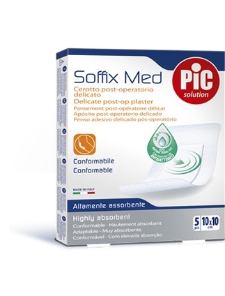 CEROTTO PIC SOFFIX MED IN TNT CON TAMPONE CENTRALE ASSORBENTE STERILE MONOUSO 10X10 CM ANTIBATTERICO 5 PEZZI - Doctor Vinz