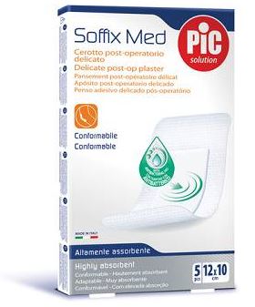 CEROTTO PIC SOFFIX MED IN TNT CON TAMPONE CENTRALE ASSORBENTE STERILE MONOUSO 10X12 CM ANTIBATTERICO 5 PEZZI - Doctor Vinz