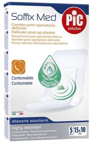 CEROTTO PIC SOFFIX MED IN TNT CON TAMPONE CENTRALE ASSORBENTE STERILE MONOUSO 10X15 CM ANTIBATTERICO 5 PEZZI - Doctor Vinz