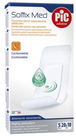 CEROTTO PIC SOFFIX MED IN TNT CON TAMPONE CENTRALE ASSORBENTE STERILE MONOUSO 10X20 CM ANTIBATTERICO 5 PEZZI - Doctor Vinz