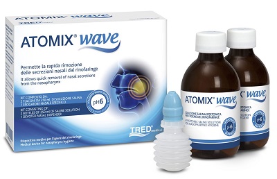 ATOMIX WAVE DISPOSITIVO PER IGIENE RINOFARINGEA ATOMIX SOLUZIONE SALINA 250 ML 2 PEZZI + TERMINALE NASALE + EROGATORE A SOFFIETTO - Doctor Vinz