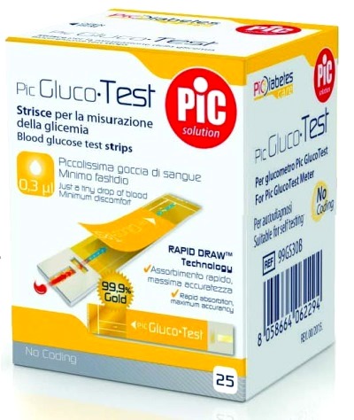 STRISCE MISURAZIONE GLICEMIA PIC GLUCOTEST 25 PEZZI - Doctor Vinz