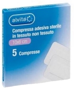 ALVITA GARZA COMPRESSA ADESIVA STERILE IN TESSUTO NON TESSUTO ESTENSIBILE BIANCO 10X6CM 5 PEZZI - Doctor Vinz