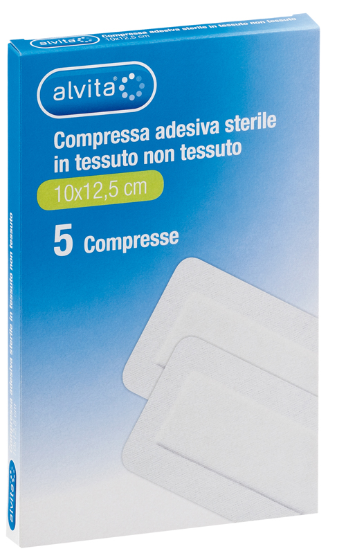ALVITA GARZA COMPRESSA ADESIVA STERILE IN TESSUTO NON TESSUTO ESTENSIBILE BIANCO 10X12,5CM - Doctor Vinz