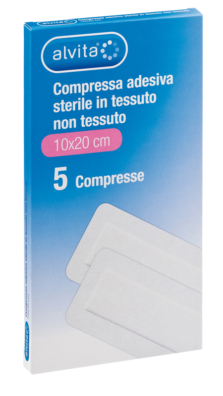 ALVITA GARZA COMPRESSA ADESIVA STERILE IN TESSUTO NON TESSUTO ESTENSIBILE BIANCO 10X20CM 5 PEZZI - Doctor Vinz