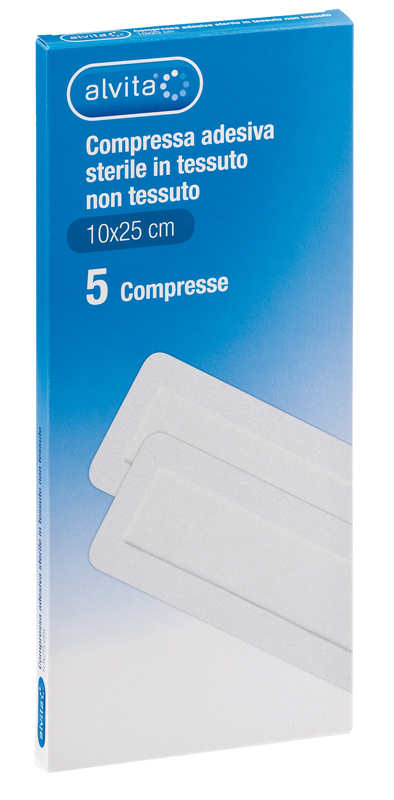 ALVITA GARZA COMPRESSA AUTOADESIVA IN TNT 10X25CM 5 PEZZI - Doctor Vinz