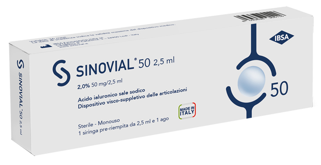 SIRINGA INTRA-ARTICOLARE SINOVIAL 50 ACIDO IALURONICO 2% 50 MG/2,5 ML 1 FS + AGO GAUGE 21 1 PEZZO - Doctor Vinz