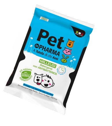 PET IN PHARMA SALVIETTE UMIDIFICATE IGIENIZZANTI CON ANTIBATTERICO PER ADULTI E BAMBINI 20 PEZZI - Doctor Vinz