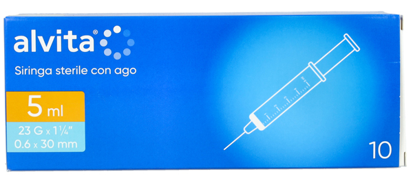 SIRINGA PER INFUSIONE E IRRIGAZIONE ALVITA 5 ML CON AGO 23 GAUGE 1 1/4 0,6X30MM 10 PEZZI - Doctor Vinz