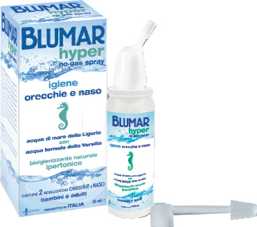 BLUMAR HYPER SPRAY NO GAS SOLUZIONE IPERTONICA DI ACQUA DI MARE E ACQUA TERMALE PER IGIENE NASO E ORECCHIO 50 ML - Doctor Vinz