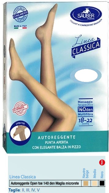 SAUBER AUTOREGGENTE OPEN TOE MAGLIA MICRORETE 140 DEN COLORE NEUTRO BEIGE TAGLIA 2 LINEA CLASSICA - Doctor Vinz