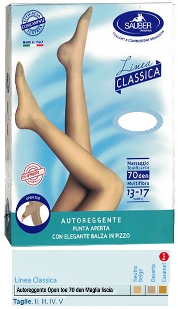 SAUBER AUTOREGGENTE OPEN TOE MAGLIA LISCIA 70 DEN COLORE NEUTRO BEIGE TAGLIA 2 LINEA CLASSICA - Doctor Vinz