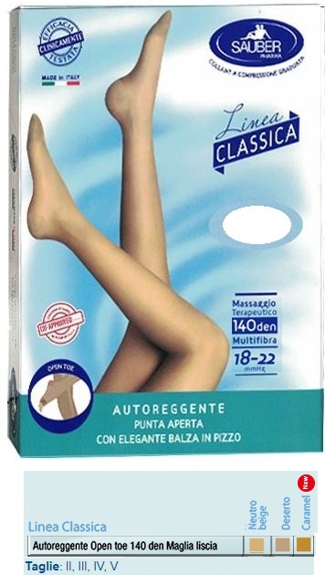 SAUBER AUTOREGGENTE OPEN TOE MAGLIA LISCIA 140 DEN COLORE NEUTRO BEIGE TAGLIA 2 LINEA CLASSICA - Doctor Vinz