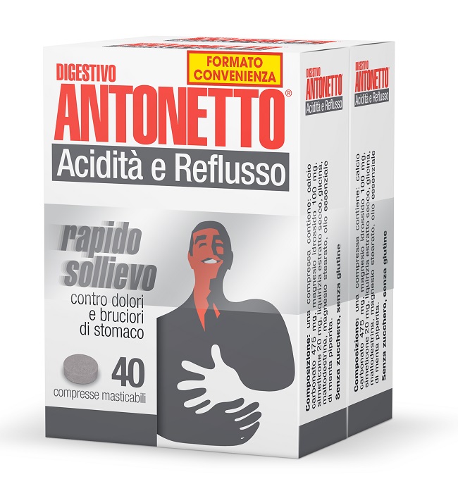 DIGESTIVO ANTONETTO ACIDITA' E REFLUSSO 80 COMPRESSE MASTICABILI 2 ASTUCCI DA 40 COMPRESSE - Doctor Vinz