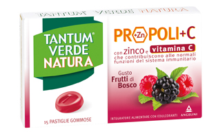 TANTUM VERDE NATURA PROPOLI+C CON ZINCO E VITAMINA C 15 PASTIGLIE GOMMOSE GUSTO FRUTTI DI BOSCO - Doctor Vinz