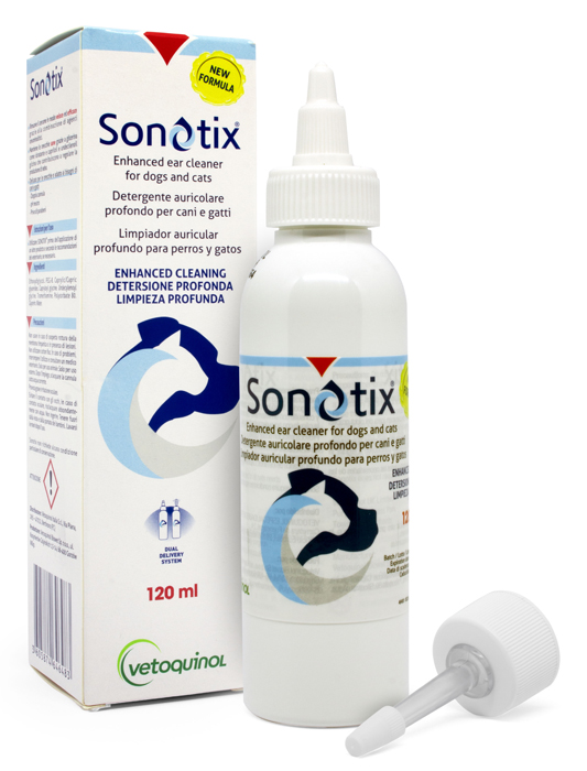 SONOTIX DETERGENTE AURICOLARE PROFONDO CANI E GATTI FLACONE 120 ML + CANNULA CORTA RIGIDA + CANNULA LUNGA FLESSIBILE - Doctor Vinz