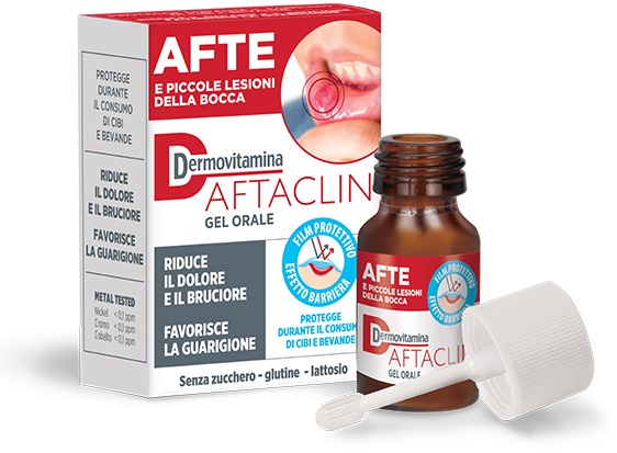 DERMOVITAMINA AFTACLIN GEL ORALE 7 ML CONTRO DOLORE E BRUCIONE SENZA ZUCCHERO E SENZA GLUTINE - Doctor Vinz