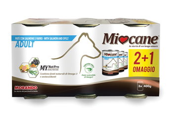 MIOCANE PATE' TRIS ADULT SALMONE/FARRO 3 X 400 G - Doctor Vinz