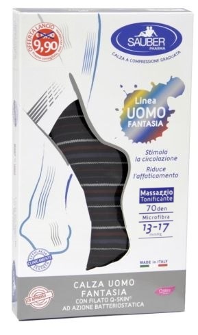 SAUBER CALZA UOMO FANTASIA Q-SKIN 70 DEN BLU RIGA BIANCA DENIM BORDEAUX TAGLIA G PROMO - Doctor Vinz