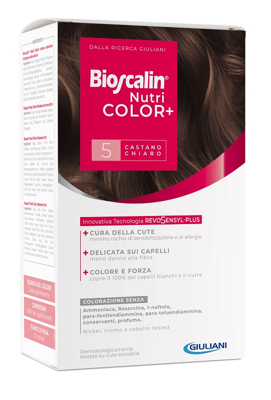 BIOSCALIN NUTRICOLOR PLUS 5 CASTANO CHIARO CREMA COLORANTE 40 ML + RIVELATORE CREMA 60 ML + SHAMPOO 12 ML + TRATTAMENTO FINALE BALSAMO 12 ML - Doctor Vinz