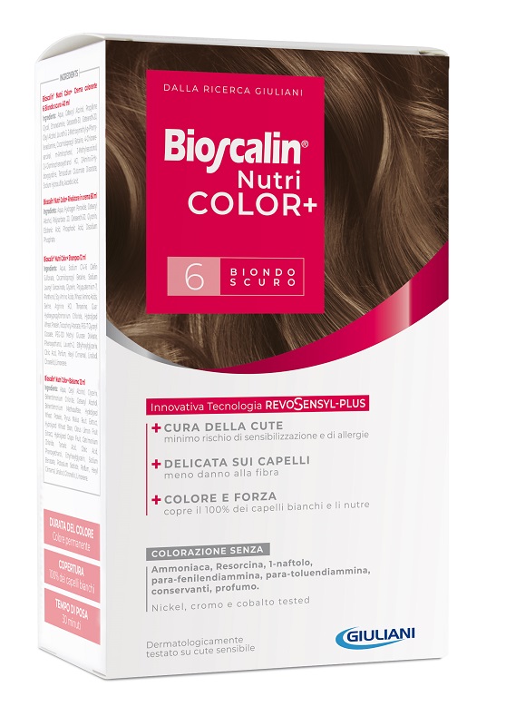 BIOSCALIN NUTRICOLOR PLUS 6 BIONDO SCURO CREMA COLORANTE 40 ML + RIVELATORE CREMA 60 ML + SHAMPOO 12 ML + TRATTAMENTO FINALE BALSAMO 12 ML - Doctor Vinz