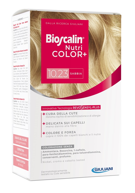 BIOSCALIN NUTRICOLOR PLUS 10,23 SABBIA CREMA COLORANTE 40 ML + RIVELATORE CREMA 60 ML + SHAMPOO 12 ML + TRATTAMENTO FINALE BALSAMO 12 ML - Doctor Vinz